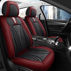 Car Seat Covers for 2 Seats - Nappa Leather 3D Foam Back Support, Super Breathable, All Season Car Seat Cushion with Storage Bags, Universal Fit for Most Cars, Colour- Red Black