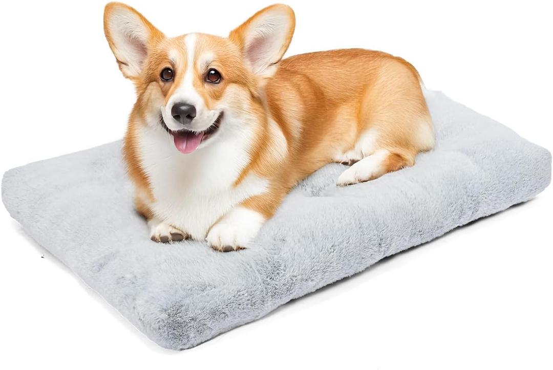 Amazon Basics Medium Dog Bed for Crate, Washable Medium Dog Mat for Pet Kennel, Anti-Slip, 36x23x3.5 Inches (Light Gray)