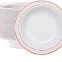 WDF 60pcs Disposable Plastic Bowls-12 oz Soup Bowls - Rose Gold Trim Salad Bowls - Premium Heavy Duty Plastic Plates for Wedding/Party/Birthday/Mother's Day