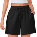PINSPARK Sweat Shorts for Women Casual Summer Athletic Short Elastic Waist Comfy Lounge Shorts Bottoms with Pockets, Black, L