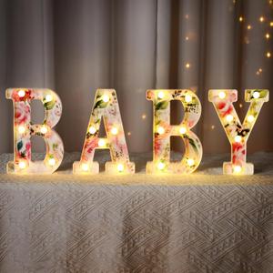 Realspring Woodland Greenery Centerpieces Baby Marquee Light up Sign Letters 8.15'' Baby Shower Letter Battery Operated Gender Reveal Birthday Party Decor for Home Table(Pink)