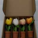Artificial Tulip Arrangement with Terracotta-Like Plastic Pot 8 Inch Small