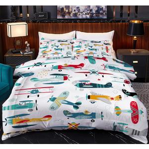 Yasida Kids Airplane Comforter Set Queen Size Colorful Cartoon Propeller Plane Bedding Set Kids Boys Bedding Sets Queen Teens Cartoon Airplanes Down Comforter Aviation Theme Duvet Bedroom Decor
