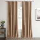 100% Blackout Curtain 96 Inch Length 2 Panel Faux Linen Modern Elegant Boho Farmhouse Living Room Darkening Curtain for Bedroom Window Black Out Drapes for Sliding Glass Door Back Tab 52x96 Tan