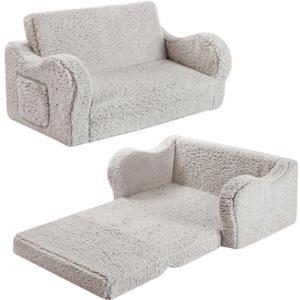 Kids Sofa, 2-in-1 Flip-Out Foam Couch, Soft Play Lounge Chair for Toddlers and Children, Extra Wide, Grey (Large)