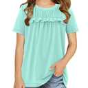 storeofbaby Girls T-Shirts Green Short Sleeve Tops Casual Round Neck Tunic Tee (M)