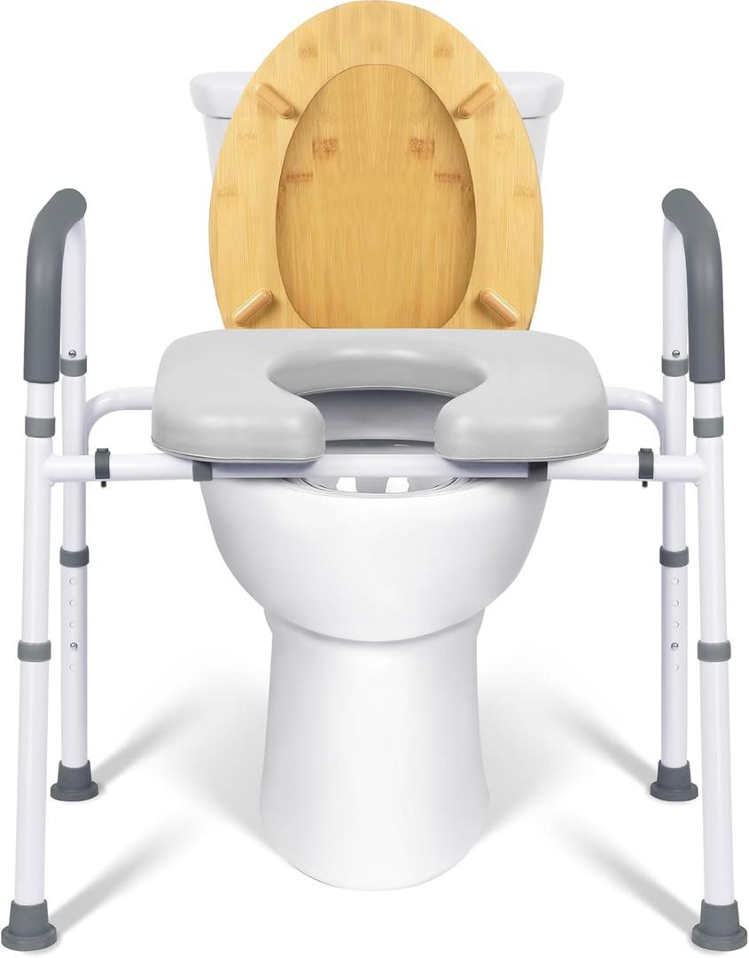 Raised Toilet Seat with Handles, Height Adjustable Elevated Toilet Seat Riser, 400 lbs Toilet Seat Riser for Seniors, Disabled and Pregnant, Fit Any Toilet
