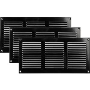 Vent Systems 12" x 6" Inch (Overall) Scratch Resistant Black Metal Vent Cover - 3 Pack - Louvered Duct Grille with Built-in Mesh Screen - Wall or Ceiling HVAC Ventilation Register for Indoor & Outdoor