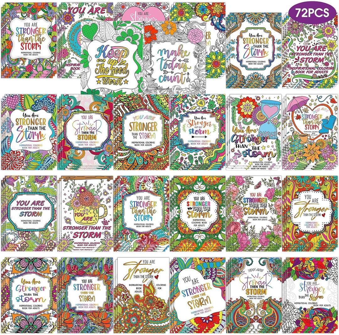Sinload 72 Pcs Motivation Coloring Book Bulk for Adult, DIY Coloring Book for Drawing with Flower Motivational Words for Stress Relief Party Favors Goodie Bag Filler