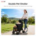 YYW Double Pet Stroller for Small Cats and Dogs, Foldable Kittens Puppies Travel Strolling Cart with 2 Carriages, Cup Holder & Lockable Wheels, Ideal for Multi-Pet Families(Black)