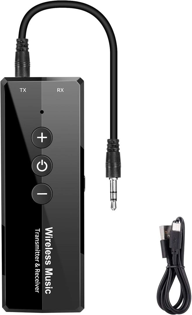 2026 Upgraded Bluetooth 5.3 Transmitter 3-in-1, Portable Wireless Rechargeable Transceiver Adapter for TV PC, Stereo Audio Receiver for Car Speaker System (Black)