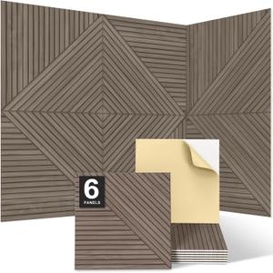 JBER Acoustical Wall Panels - 6 PCS 23.6 X 23.6 Inches Wood-Pattern Printing Sound Absorbing Panels, Large Self-Adhesive Decorative Soundproof Wall Panels for Studio,Home & Living Room(Light Walnut)
