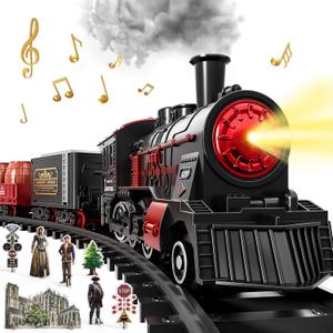 DULONIME Train Set for Toddlers 2-4, Electrical Trains with Track, Smoke, Light, Sound and Scene, Christmas Train Sets for Around The Tree, Christmas Birthday Gifts for Boys Girls 3-8 Years Old