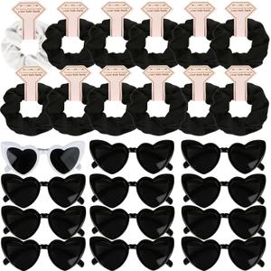 Satin Bridesmaid Proposal Gifts Scrunchies Bachelorette HairTies Set of 6 sunglasses Bridal Shower No Damage Hair ties ideas Gift for Wedding Party Favors (12pcs White&Black)