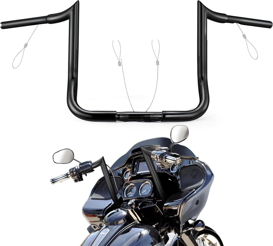 MoKitDora Street Electra Glide Ape Hanger 10" Rise 1-1/4" Fat 1" Clamp Monkey Bagger Meathook Bars for 1986-2023 Harley FLHT & FLHX Ultra Limited Tri-Glide, Black