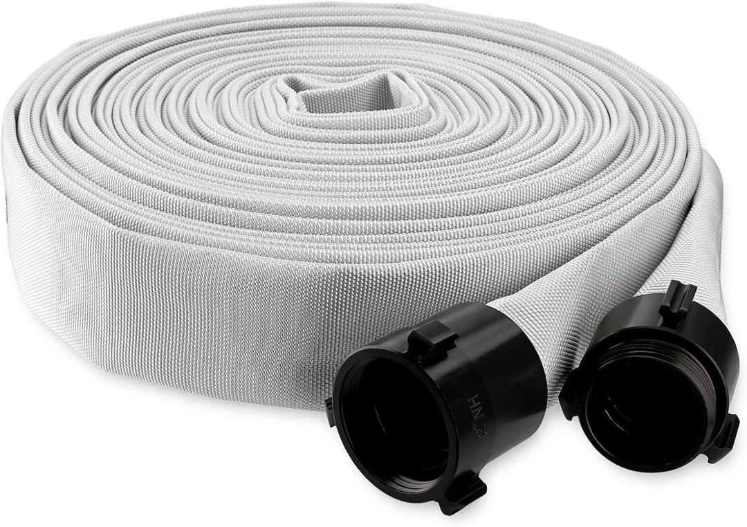 Fire Hose, 2" ID X 100 FT, Single Jacket EPDM Lined, 750 PSI Burst Pressure, Industrial Fire Hose with M F NST/NH Aluminum Couplings