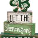 4 Pcs St Patricks Day Table Decor Wooden Shamrocks St Patrick's Day Tiered Tray Decor Irish Centerpiece Green Lucky Shamrocks Block Signs for Saint Patty's Party Home Kitchen