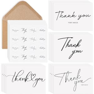 Azureal Thank You Cards with Envelopes 52-Pack, Minimalist Design 3.5x5 Inches Thank You Notes with Envelopes Set and Matching Stickers, Blank Cards for Wedding, Bridal, Baby Shower, Graduation, Business