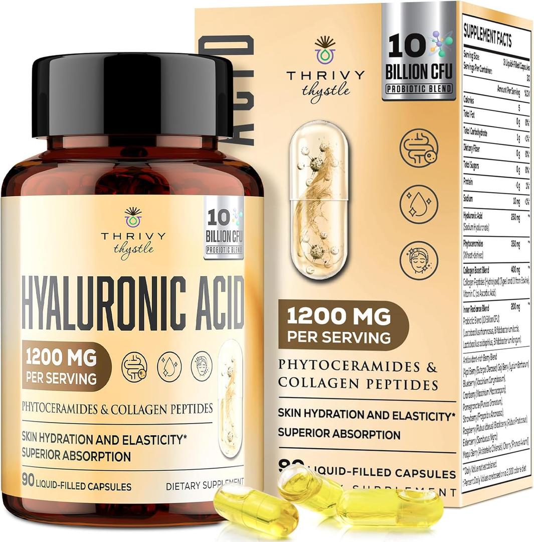19-in-1 Hyaluronic Acid Capsules - Hylunaric Acid 1200 mg, with Collagen Peptides, Vitamin C, Phytoceramides - for Skin, Eyes, Gastrointestinal, Bones Support (1 Pack), Expiration Date: 01/01/28