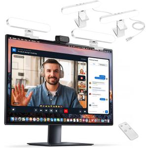 yAyusi Dual-lamp Video Conference Lighting, LED Streaming Light with Remote and Touch Control, Zoom Lighting for Computer,Webcam Laptop Monitor Ring Light for Video Calls/Zoom Meetings/Video Recording (White)