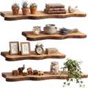 Pinkunn 4 Pcs Floating Shelves for Wall Wooden Live Edge Shelf Wall-Mounted Natural Solid Wood Bedroom Kitchen Storage Living Room Nursery Decor (23.62/35.43 Inch)