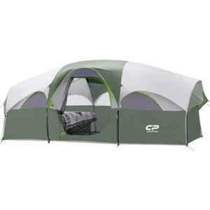 CAMPROS CP Tent 8 Person Camping Tents, Weather Resistant Family Tent, 5 Large Mesh Windows, Double Layer, Divided Curtain for Separated Room, Portable with Carry Bag (Light Green)