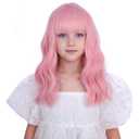 Pastel Pink Wig for Kids Girls Short Light Pink Wig with Air Bangs Short Pink Wavy Curly Wig for Child Heat Resistant Synthetic Wig with Wig Cap