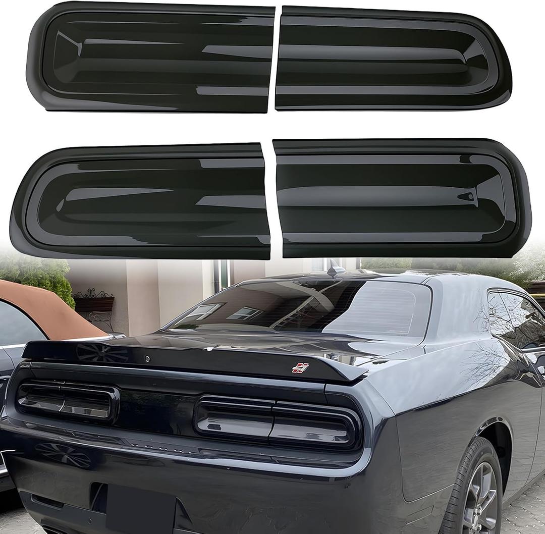 for Challenger Smoked Tail Light Covers Rear Light Guards Exterior Accessories for Dodge Challenger 2015-2024 Taillight Covers Rear Guard Trim Kit Exterior Frame (Smoke Black 4Pcs)