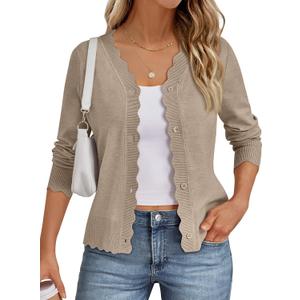 LILLUSORY Womens Cardigan Sweaters Long Sleeve Casual Lightweight Button Down V-Neck Fall Clothes 2026 (Beige, L)