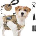 No Pull Tactical Dog Harness for Small Dogs, Escape Proof Molle Dog Vest Harness and Leash Set, Adjustable Military Service Dog Harness with Handle for Dogs(Brown, Small)