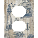 Outlet Covers Nautical Lighthouse Wood Decorative 1 Gang Duplex Light Switch Cover Plate Receptacle Wall Plate Electrical Compass Anchor Sailboat Switch Plate Covers for Bedroom Decor 1-Gang Duplex Outlet/5 x 3 IN