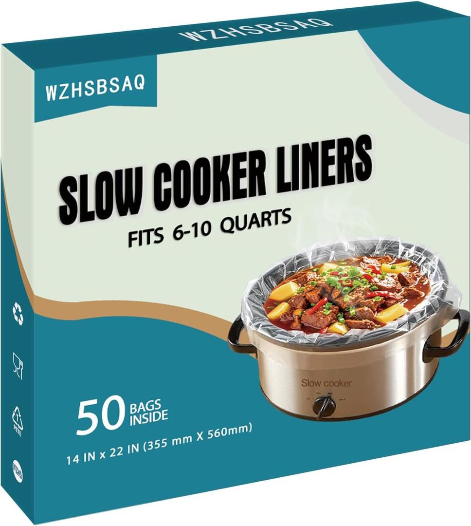 Slow Cooker Liners, 50 Cooking Bags, Oversized Disposable Pot Liner Plastic Bags for 6QT to 10QT Slow Cookers, 14 in. x 22 in.
