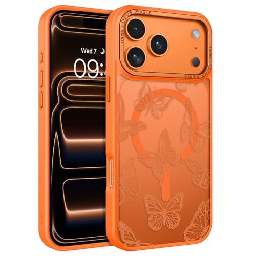 BENTOBEN for iPhone 17 Pro Case, Cute Butterfly Pattern Magnetic 17 Pro Phone Case [Compatible with MagSafe] Translucent Shockproof Women Girls Protective Cover for iPhone 17Pro 6.3", Cosmic Orange