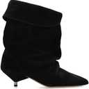 Kapxumo Women's Suede Ankle Boots Kitten Heel Pointed Toe Slouchy Fold Boots Slip On Causal Winter Cowboy Short Booties Ladies, 41