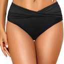 Tempt Me Women Mid Waist Bikini Bottoms - V Cut Bathing Suit Bottoms Twist Front Swimsuit Bottoms Ruched Swimwear 2025 Large