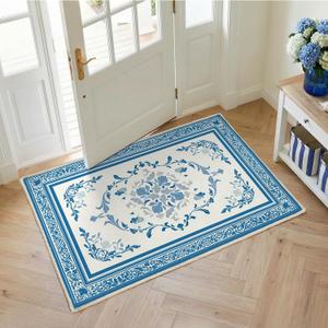 2 x SOULFUL Medium Pile 2x3 Entryway Rug - Cozy Soft Underfoot Small Area Rug - Blue Boho Floral - Washable Non-Slip - Perfect for Hallway Kitchen Bedroom Bathroom Indoor Entrance