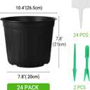 24 Pack 3 Gallon Nursery Pots, Thickened Soft Black Plastic Plant Pots with 24Pcs Waterproof Plastic T-Type Plant Tags and 2Pcs/Set Transplanting Digging Mini Tools, 10.4 inches x 7.8 inches