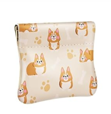 Travelambo Leather Squeeze Coin Purse Pouch Change Holder For Men & Women (Corgi Beige)