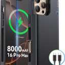 NEWDERY Upgraded Battery Case for iPhone 16 Pro Max, 8000mAh USB-C Portable Power Bank, CarPlay, Sync Data Supported, Rechargeable Charger Case Compatible with iPhone 16 Pro Max 6.9", Black