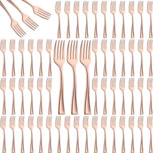 Hushee 300 Pcs Plastic Mini Plastic Forks Bulk 4 Inch Disposable Mini Appetizer Forks Tasting Fork Cutlery for Dessert Party Wedding Catering Fruit Cake(Rose Gold Color)