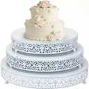 Wenqik 3 Pcs 16'' 14'' 12'' Metal White Cake Stand, Elegant Style