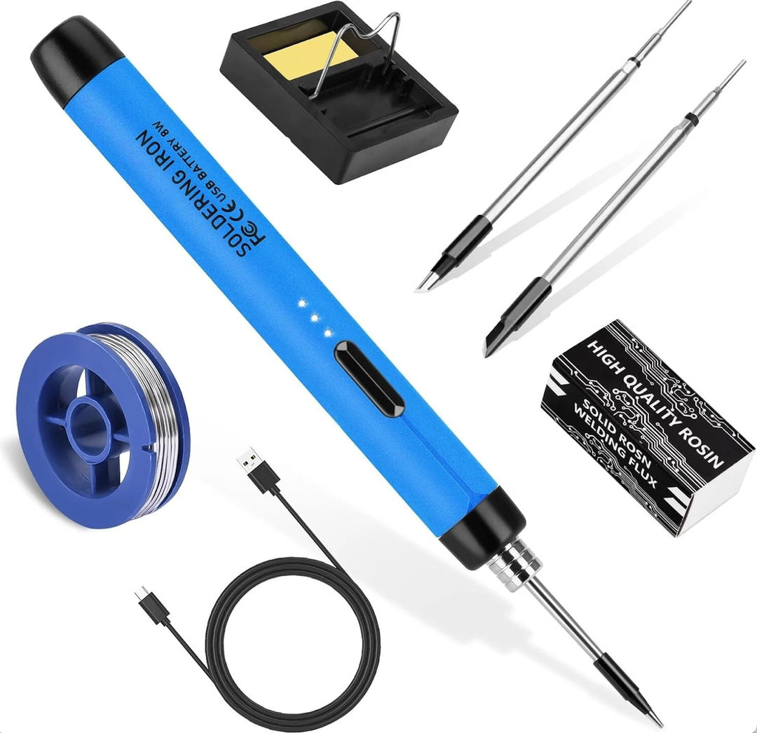 Dmyond USB Rechargeable Cordless Soldering Iron, Portable Wireless Electric Soldering with 1100mAh Battery, 3 Temperature Adjustment for Home Appliance Repair, DIY, Blue