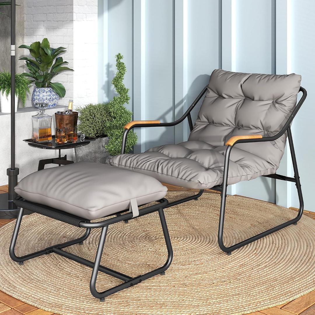 DWVO Chaise Lounge Chair Outdoor with Removable Cushions, Outdoor Patio Lounge Chair with Footrest, Breathable Outdoor Chaise for Pool Garden Backyard Deck, Gray
