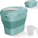 Cereal Rice Food Storage Containers, Collapsible 20 to 50 Lbs Dispenser Bin with Rolling Wheel Airtight Locking Lid, Dog Pet Cat Flour Sugar Plastic Leakproof Sealable Large Kitchen Pantry Holder (Green)