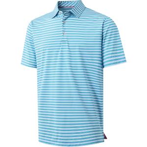 MAELREG Golf Shirts for Men Short Sleeve Dry Fit Casual Striped Performance Moisture Wicking Collared Men's Polo Shirts (XX-Large, Sky Blue White)