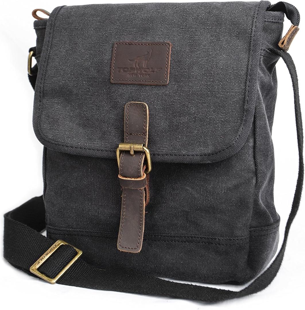 Canvas Messenger Bag Small Crossbody Bag Casual Travel Working Tools Bag Shoulder Bag Hold Phone Handset Anti Theft (Black)