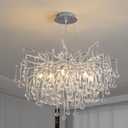 Upfelw Modern Crystal Raindrop Chandelier, Silver Round Art Deco Tree Branch Lighting Fixture for Dining Room Living Room Foyer 13 Lights D31.5''