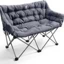 EVER ADVANCED Double Camping Chair for Adults, Padded Folding Camping Love Seat Bench with Side Pocket Portable Camping Couch, Two Person Heavy Duty Folding Outdoor Chair with Cushion,Support 600lbs