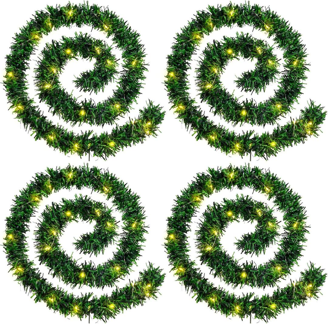 4 Strands Christmas Garlands 72 Feet Artificial Pine Garland Soft Greenery Wreaths with 160 Warm LED Lights for Christmas Indoor Outdoor Decoration