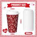 100 Pcs Valentine's Day Disposable Coffee Cups with Lids, 16 oz Red Pink Heart Paper Cups Disposable Hot Cocoa Cup for Hot Chocolate Coffee Beverage Valentines Party Supplies, 5 Styles
